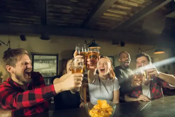 sport-fans-cheering-bar-pub-drinking-beer
